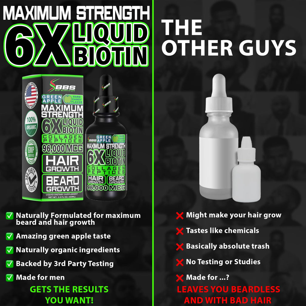 Liquid Biotin Collagen Peptides for Beard Growth and Thickening - Men's Beard and Hair Growth Supplement - Biotin Liquid Drops 96,000mcg 6X More Absorption