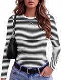 Zeagoo Womens Tops Long Sleeve Basic Tee Ribbed Tshirt Striped Shirt