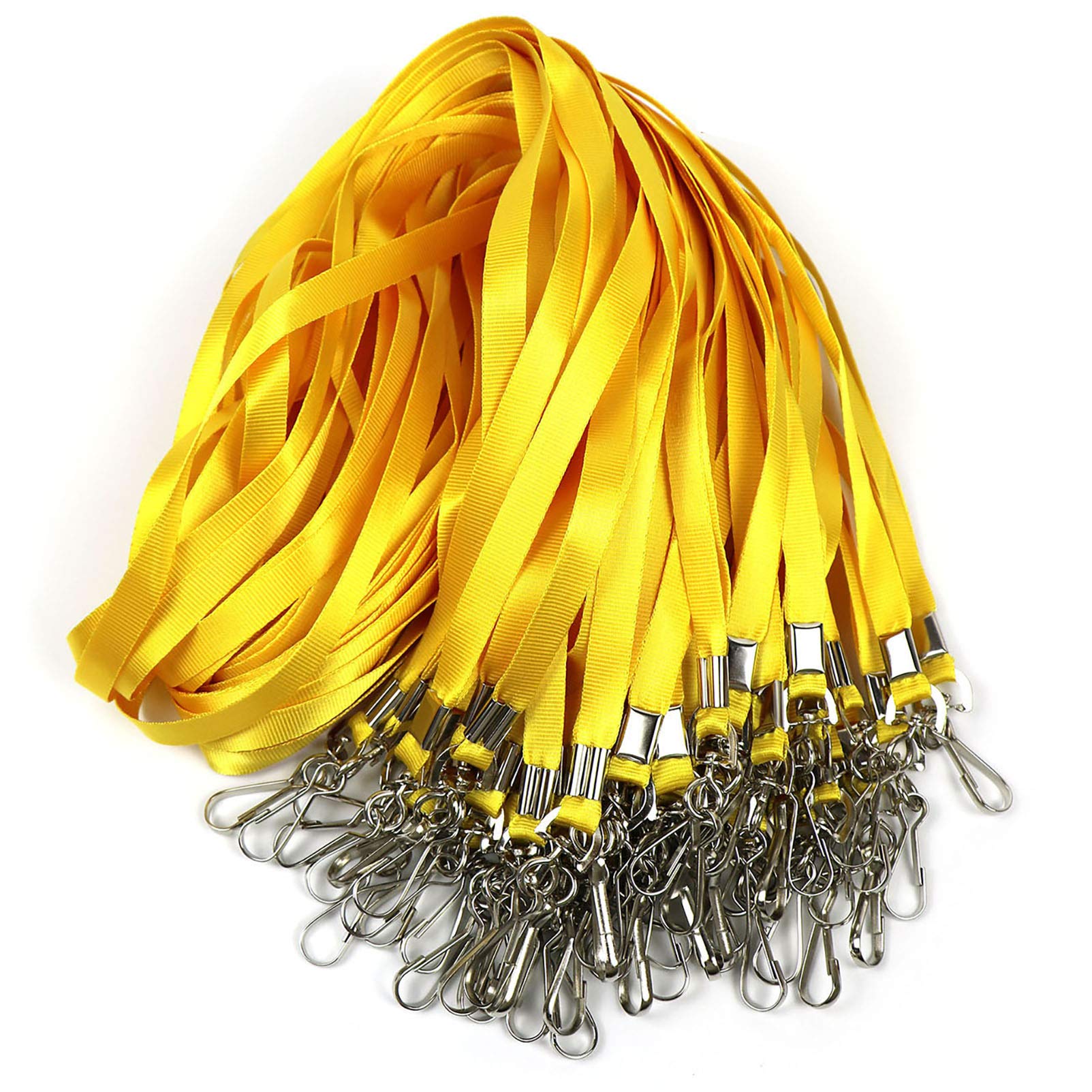 Beebel Yellow Lanyards 100 Pcs Lanyard for Id Badges Flat Lanyard with Badge Clip with J-Hook (Yellow)