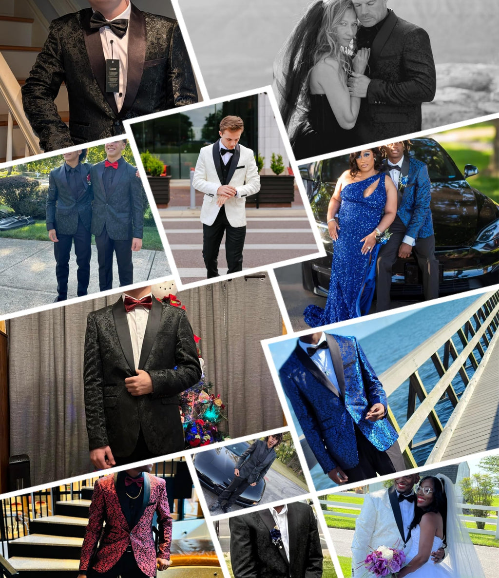 Mgnaie Mens Suits Regular Fit 2 Piece Skinny Tuxedo Blazer Pants Shawl Lapel Paisley Suits Set Men for Wedding Party Black