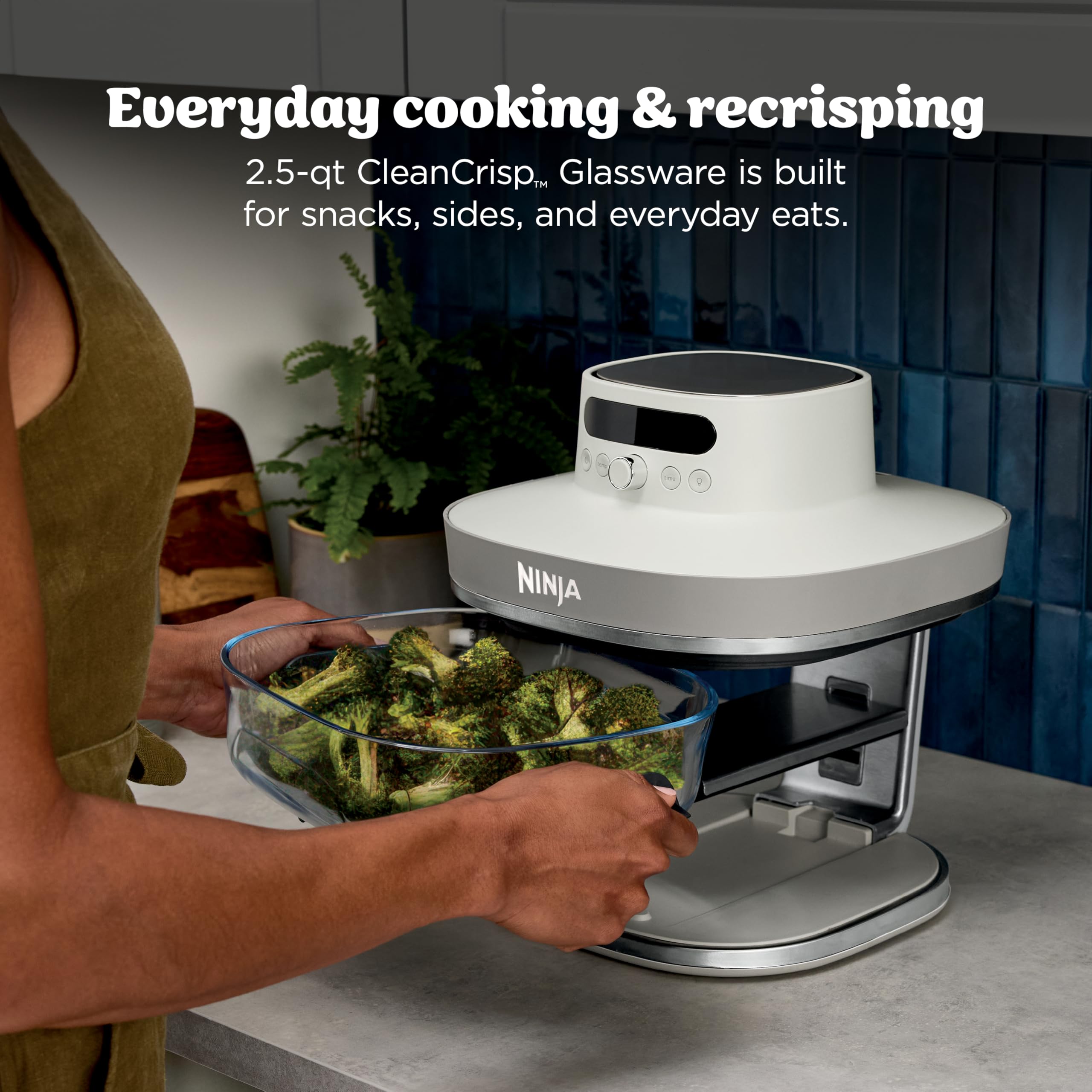 Ninja Crispi Pro 6-in-1 Glass Air Fryer | 450°F, Nontoxic, 6qt & 2.5qt Containers & Lids | Microwave, Freezer, Dishwasher Safe | Max Crisp, Air Fry, Bake, Roast, Recrisp, Dehydrate | Bone | AS101LG