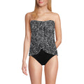 Lands' End Women's Chlorine Resistant Mesh Bandeau High Leg Fauxkini One Piece Swimsuit 2 Black/White Abstract Floral