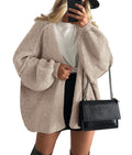 PRETTYGARDEN Womens Oversized Cardigan Sweaters 2025 Fall Long Lantern Sleeve Knit Open Front Lightweight Sweater (Grey Beige,Small)
