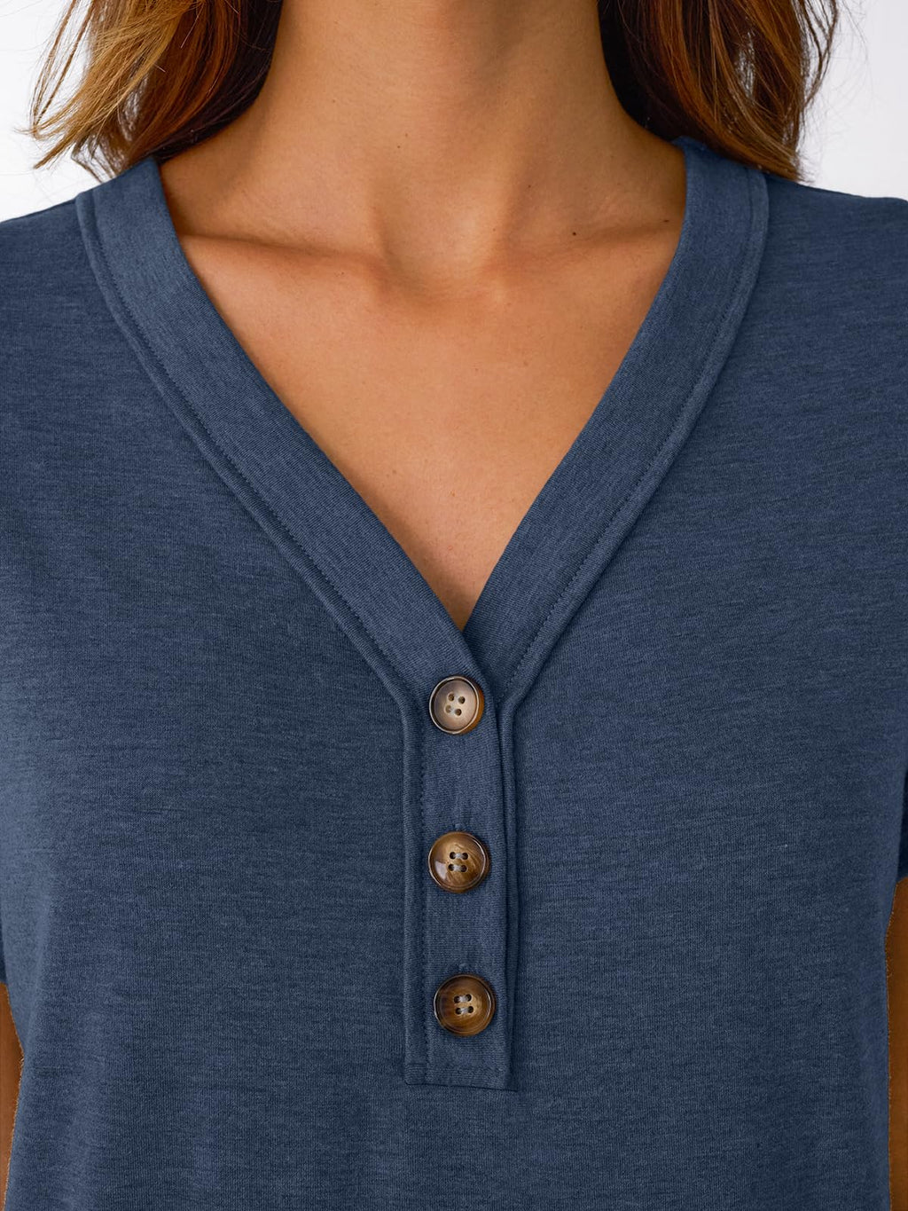 AUTOMET Short Sleeve V Neck T Shirts Womens 2026 Summer Business Casual Henley Tops Cap Sleeve Spring Fashion Clothes Dressy Lightweight Work Tshirts Loose Blouses Cute Outfits Clothing Navy Blue L