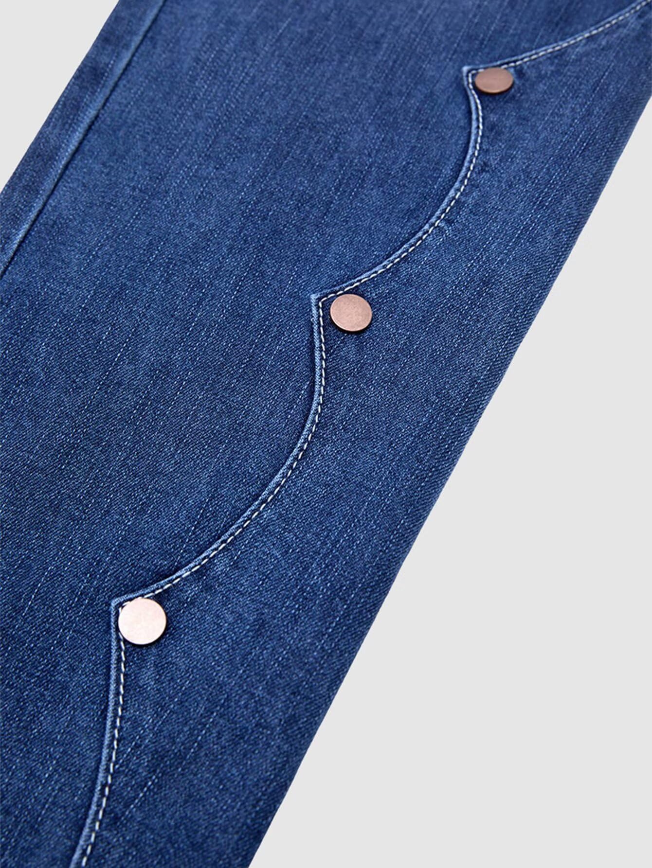 Flamingals Crop Jeans for Women Skinny High Rise Butt Lifting Raw Hem Embroiderd Ankle Jeans Decor Navy Blue M