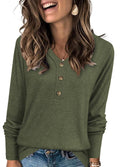 XMTOPYE Womens Long Sleeve Tops V Neck Button Tunic Fall Clothes Lightweight Blouses Green