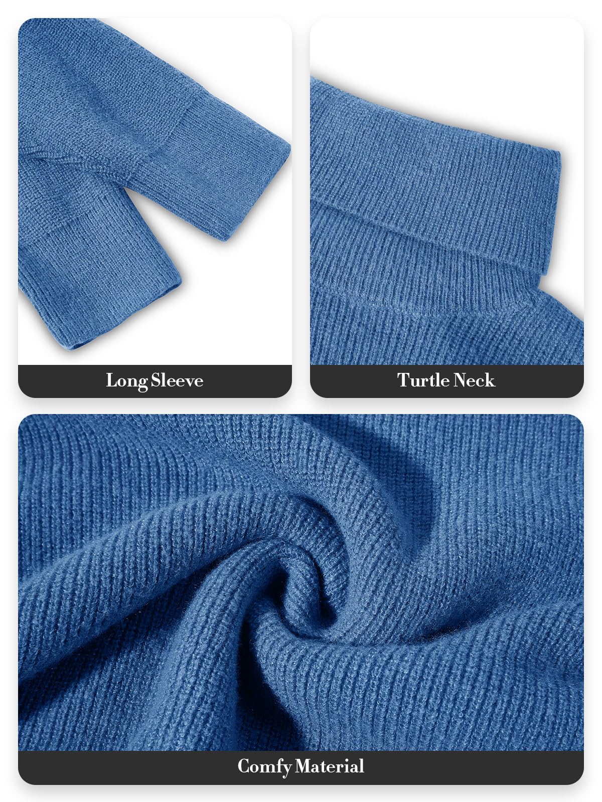 imesrun Womens Turtleneck Oversized Sweater Batwing Chunky Pullover Sweater Casual Fall Loose Knit Jumper Top Blue
