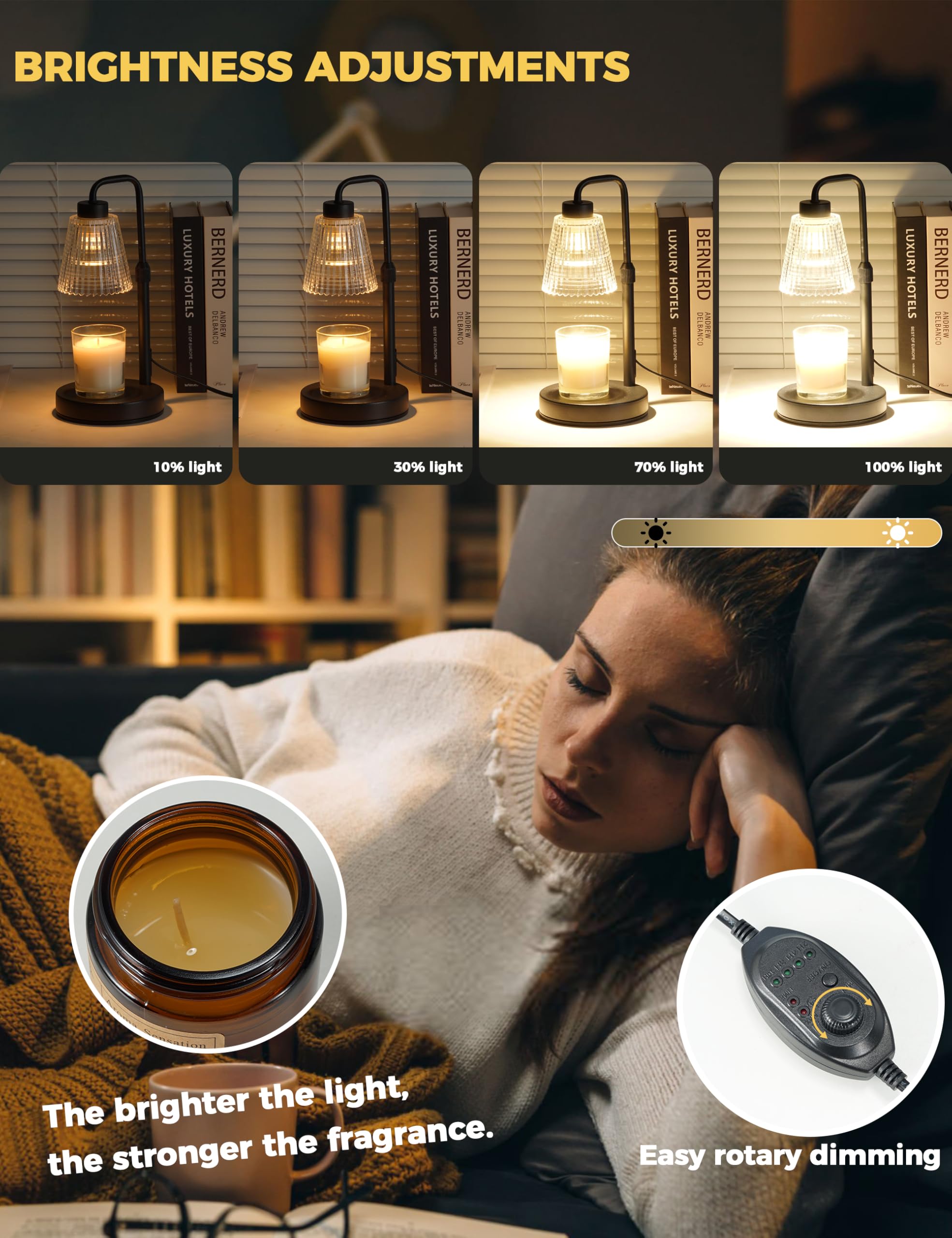GODONLIF Candle Warmer Lamp with Timer Dimmable, Birthday Gifts for Women Mom, House Warming Gifts New Home Decor, Wax Melt Warmer for Jar Candles with 2 Bulbs
