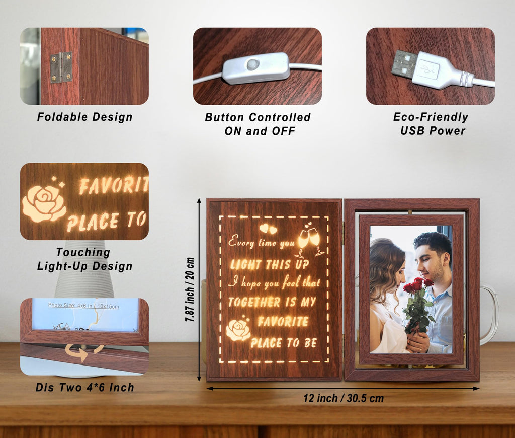 soruney Light Up Couples Picture Frame, USB Powered Romantic Rotating Love Frame for 2 4x6 Photos – Wedding Anniversary or Valentine’s Day Gifts for Couples, Boyfriend, Girlfriend, Husband, Wife
