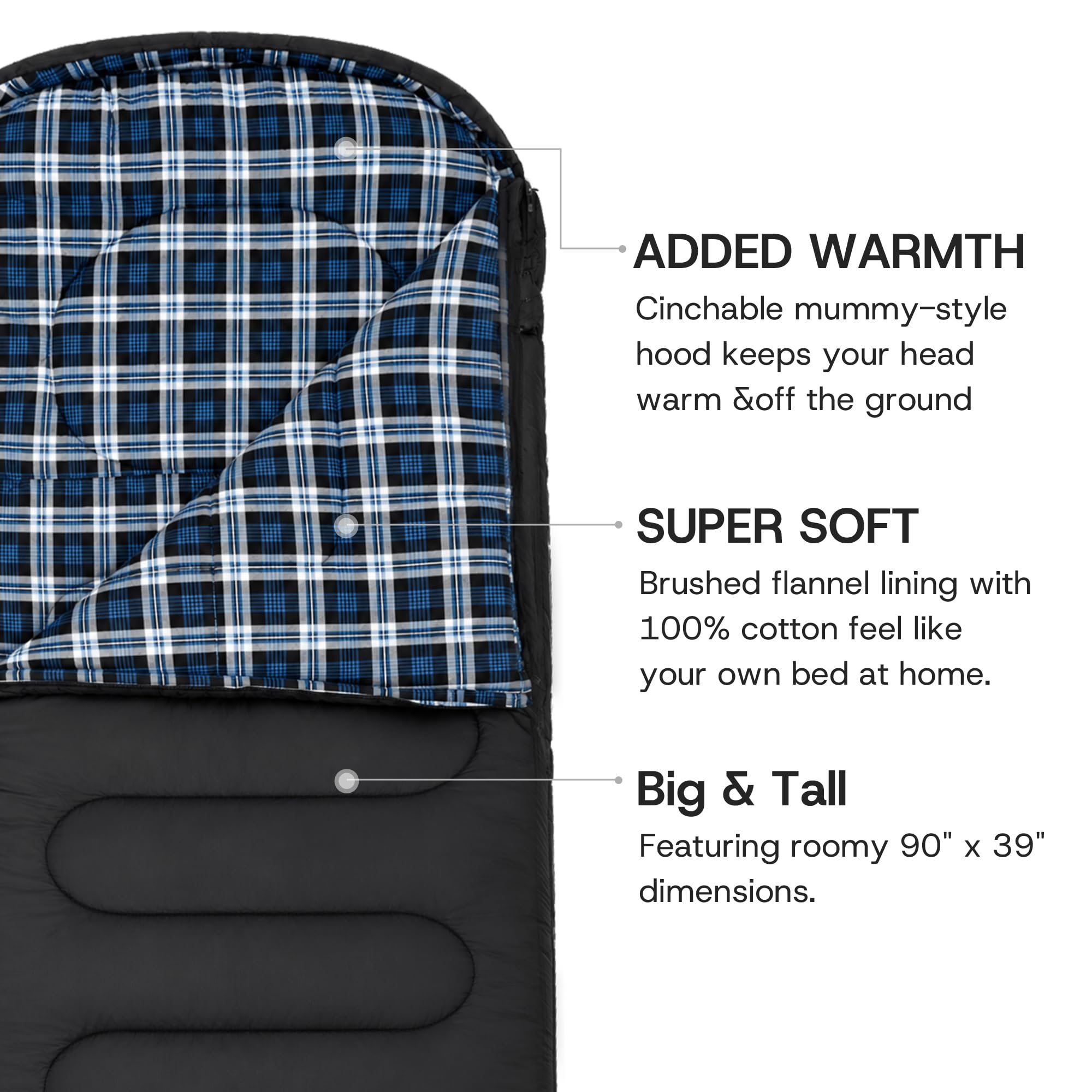 FJALLNOK Warm & Cold Weather Sleeping Bag,100% Cotton Flannel,Extra-Large for Adults & Kids,Lightweight Waterproof for Camping Hiking and Backpacking,Free Compression Sack