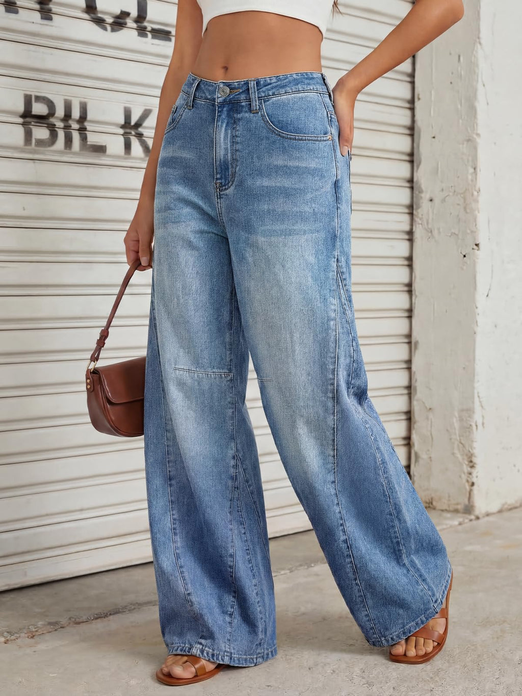 Trendy Queen Women's Wide Leg Jeans High Waisted Baggy Pants, Blue, 12