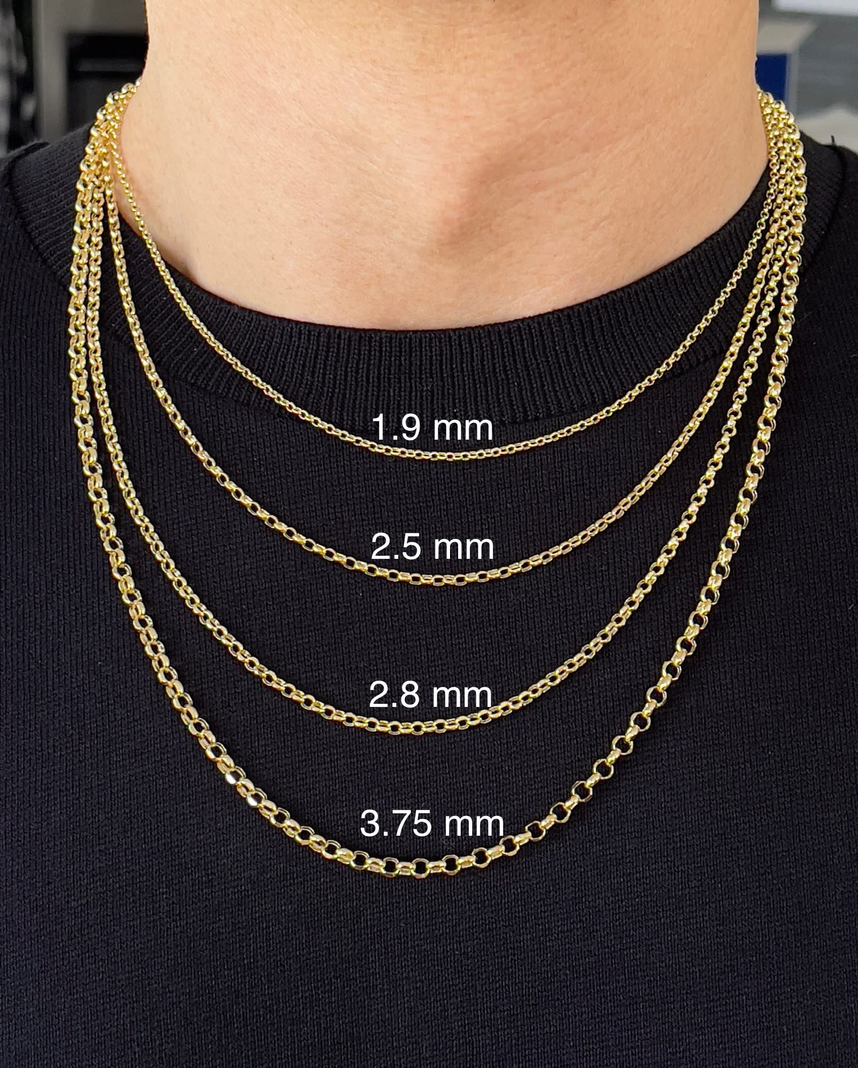JEWELHEART 14K Yellow Real Gold Rolo Chain 2.5mm Diamond Cut Trendy Round Link Chain Pendant Necklace For Women with Lobster Clasp 20"