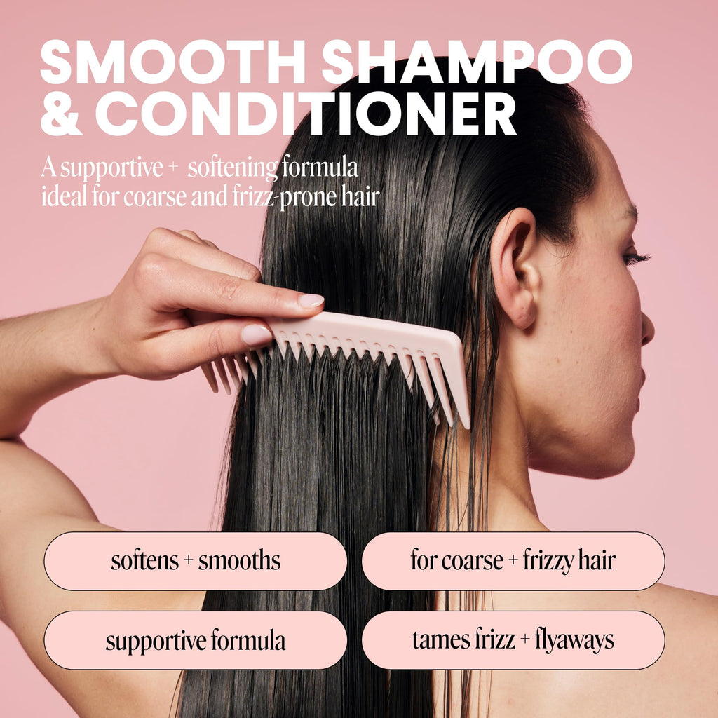 MONDAY HAIRCARE Smooth Shampoo + Conditioner Bathroom Set (2 Count) 27 oz Each For Frizzy, Coarse & Curly Hair Made with Coconut Oil, Shea Butter & Vitamin E 100% Recyclable Bottle Pink
