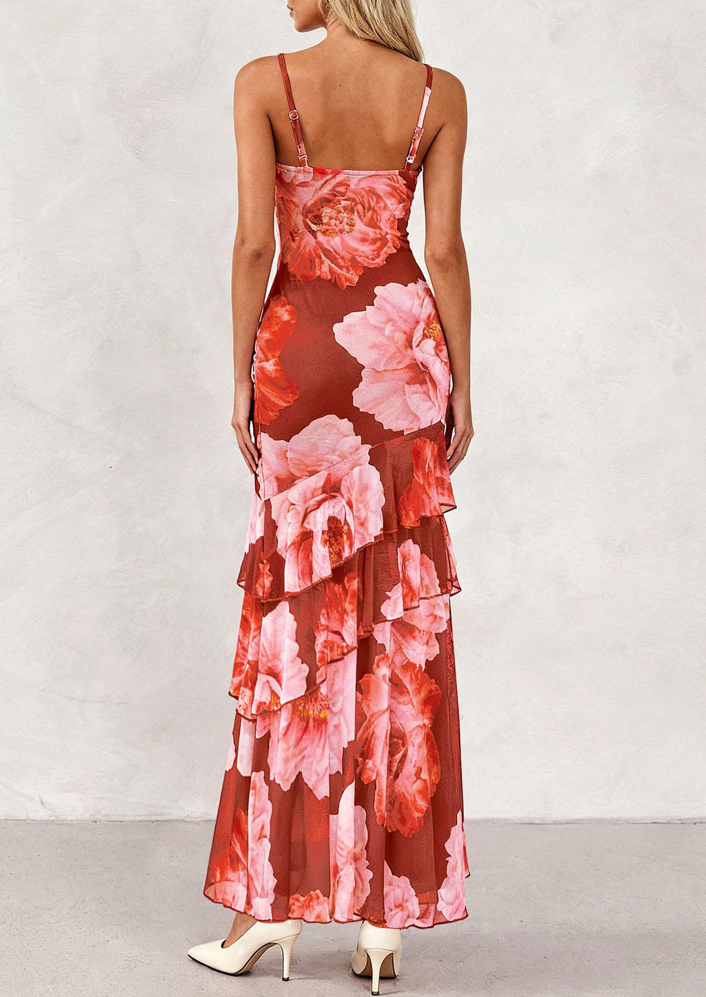 PRETTYGARDEN Maxi Dresses for Women 2026 Summer Tiered Floral Beach Sundress Spaghetti Strap Spring Wedding Guest Long Dress (Wine Red Big Floral,X-Small)