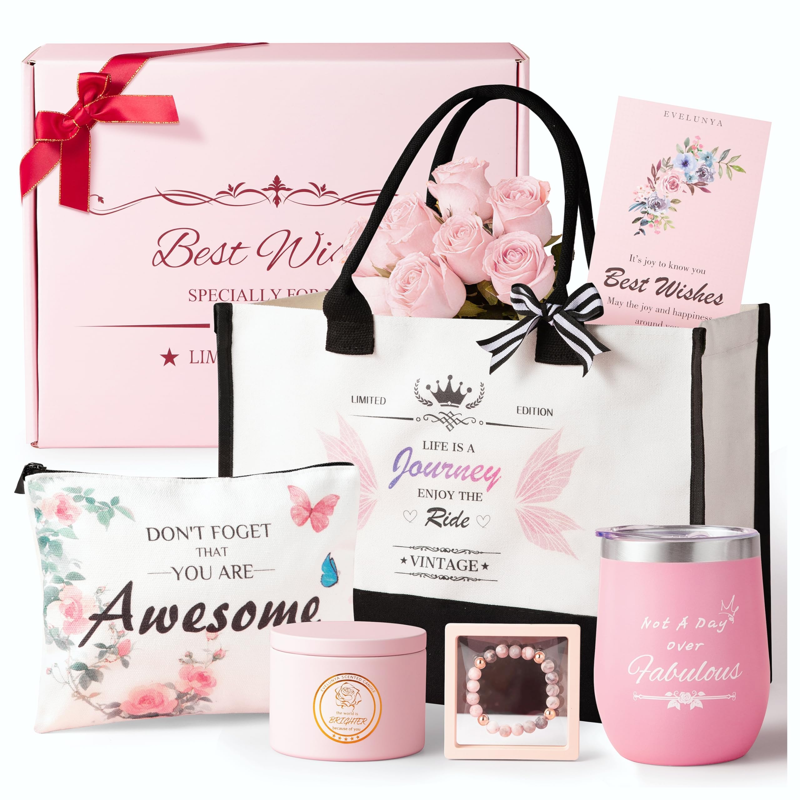 Evelunya Luxury Gift Set for Women Real Flowers Scented Candle Unique Self Care Relaxation Gift Ideas Birthday Gift