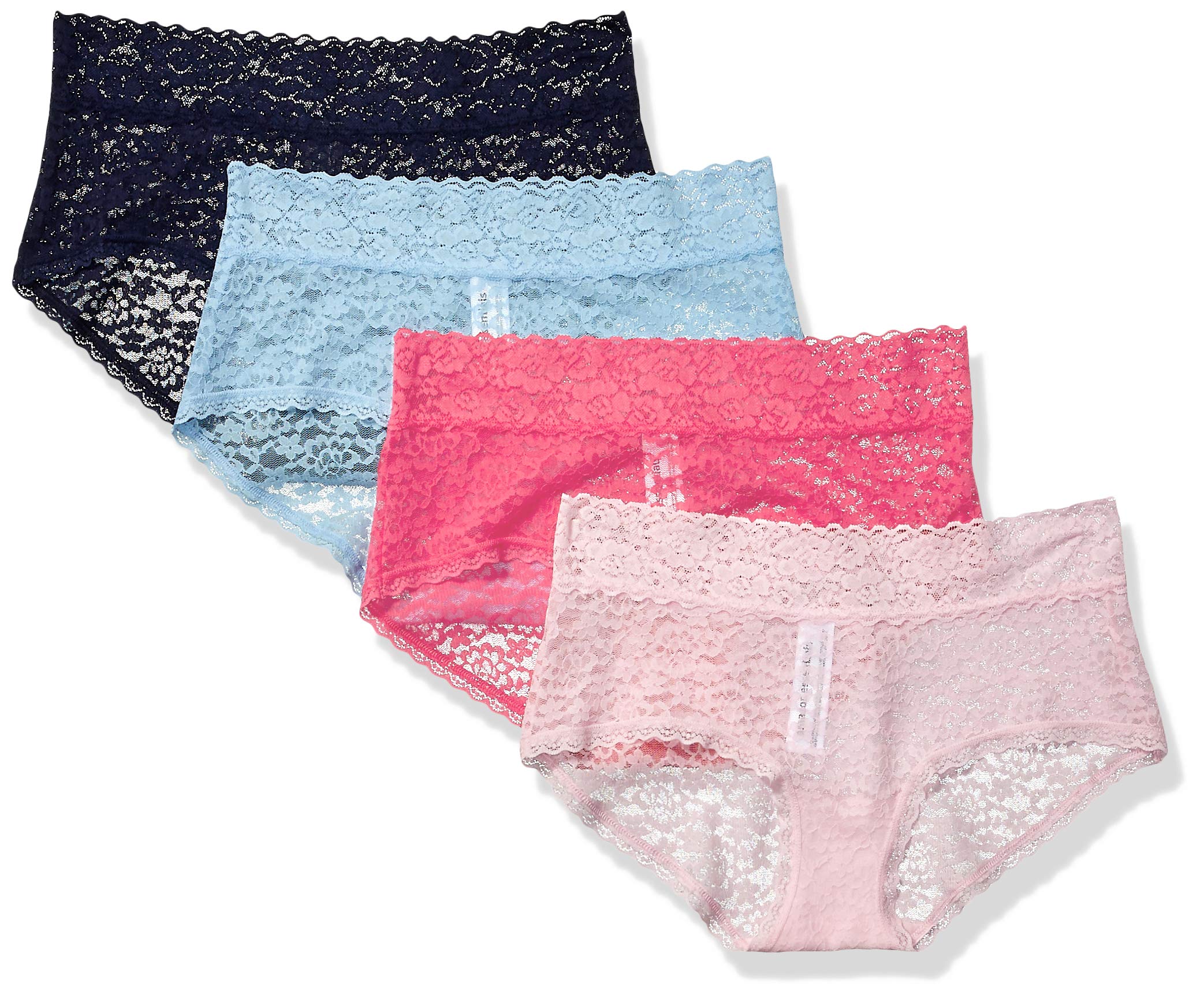 Amazon Essentials Women's 4-Pack Lace Stretch Hipster Panty Underwear, Blue & Pink, M