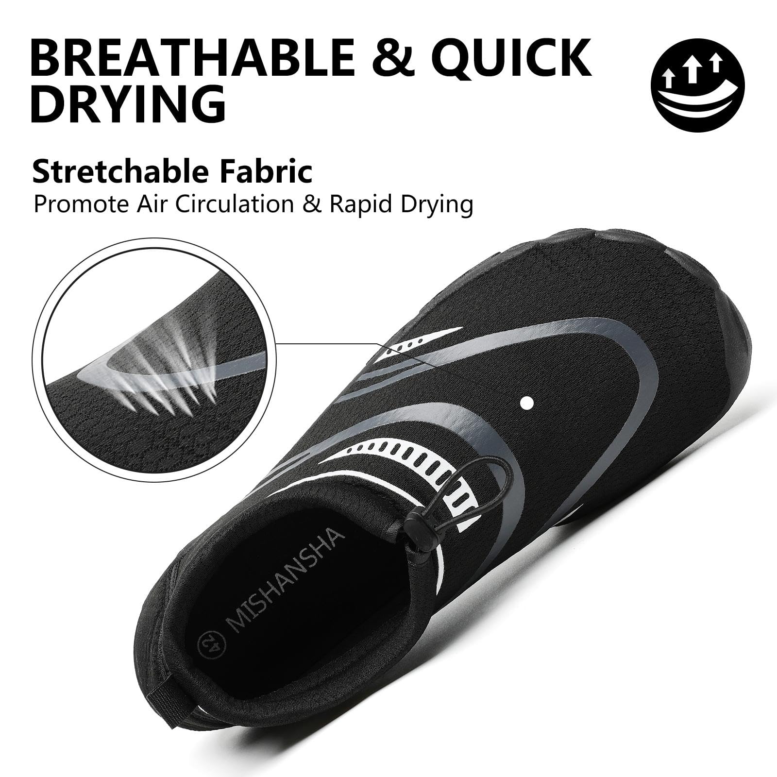 Mishansha Breathable Water Shoes for Women Non-Slip Beach Shoes Quick Dry Surfing Kayaking Fishing Five Toes Coal Black-E0153 7.5 Women/5.5 Men
