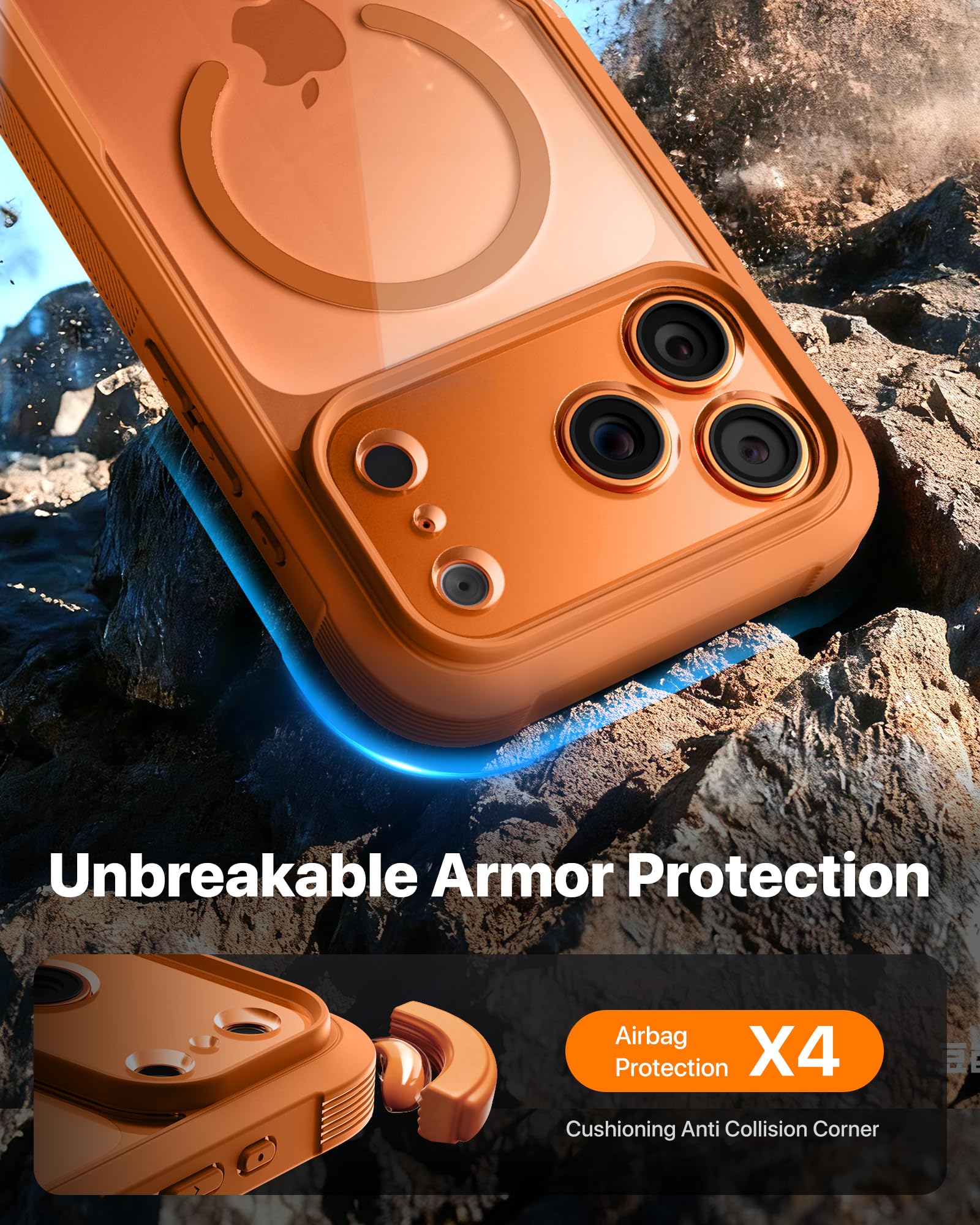Diaclara Magnetic Designed for iPhone 17 Pro Max Case Full Body Bumper,[Compatible with MagSafe] Military Drop Proof Cover with Built-in Touch Sensitive Anti-Scratch Screen Protector,Orange