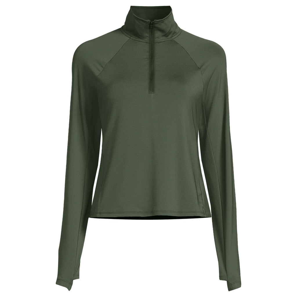 Lands' End Women's Long Torso Sunshade UPF 50 Quarter Zip Rash Guard X-Small Rich Olive Green