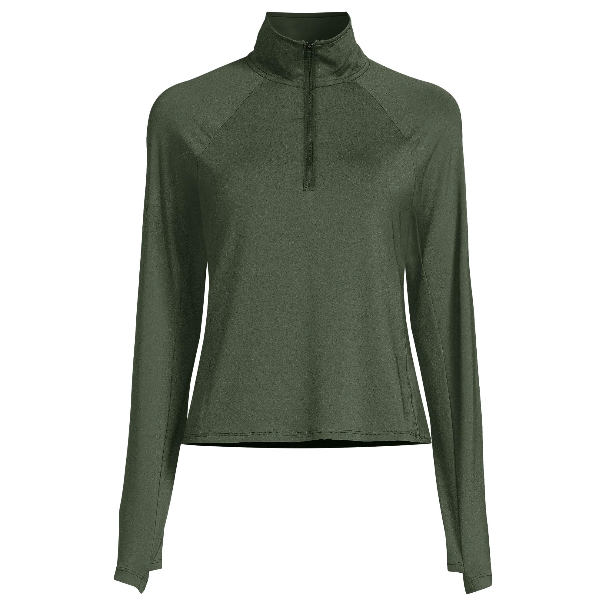 Lands' End Women's Long Torso Sunshade UPF 50 Quarter Zip Rash Guard X-Small Rich Olive Green
