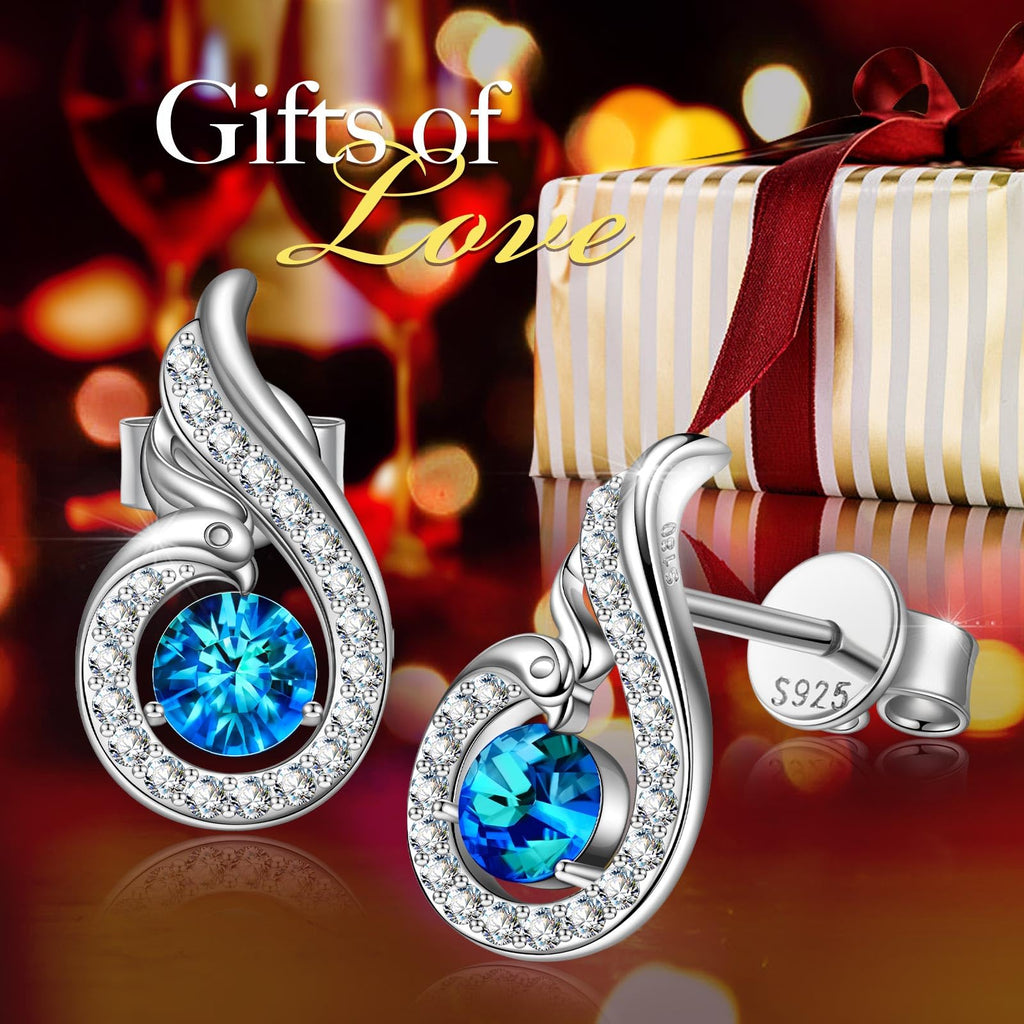 Kate Lynn Phoenix Earrings 925 Sterling Silver Stud Earrings for Women, Blue Crystal Earrings, Birthday Gifts for Women Wife Christmas Mothers Day Gifts for Mom Daughter