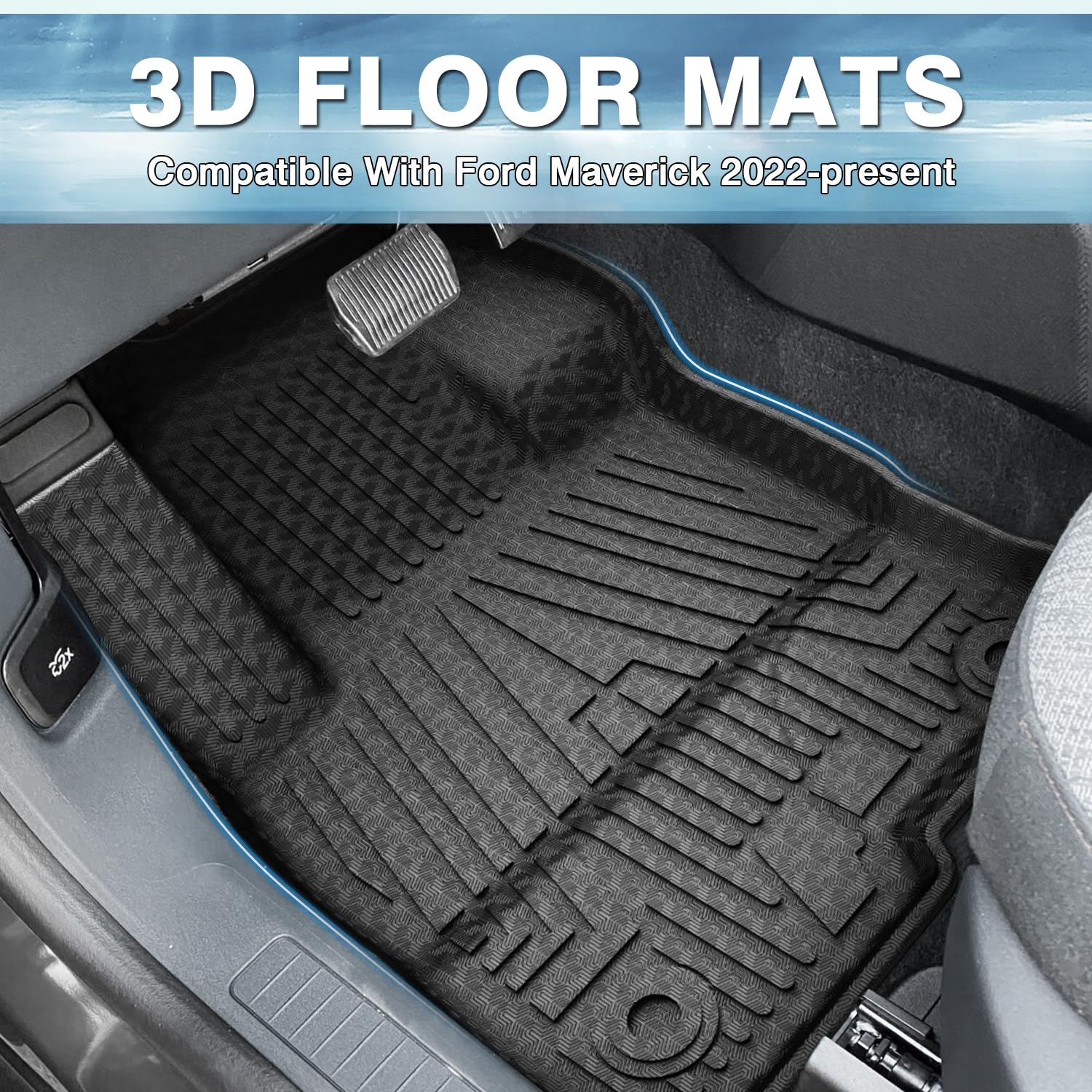 Mixsuper Custom Fit Floor Mats for Ford Maverick 2026 2025 2024 2023 2022 (Only Fits Hybrid Models) All Weather Floor Liners 1st & 2nd Row Set Black