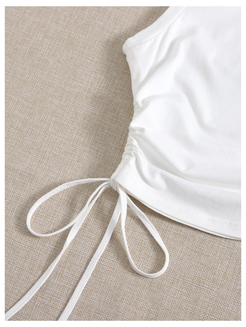 WDIRARA Women's Ruched Drawstring Side Tank Top Crew Neck Sleeveless Fitted Crop Tops White Large