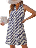 CUPSHE Women’s Summer Dresses 2025 Sleeveless V Neck Striped Casual Mini Dress Navy Wave, M