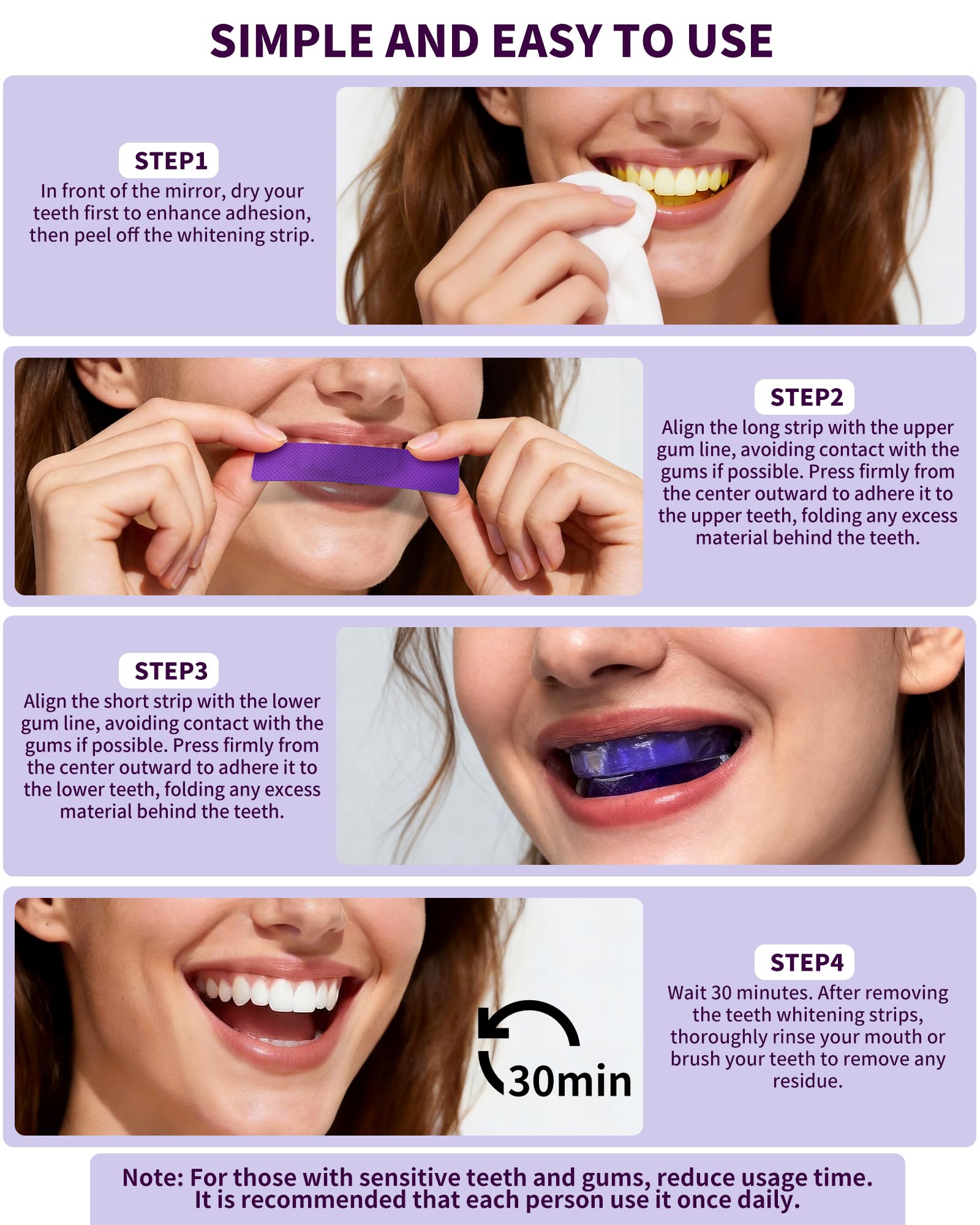 Ktintar Purple Whitening Strips, Color Correcting Purple Teeth Whitening Strips for Sensitive Teeth, Removes Yellow Stains, Enamel Safe, 30 Min Treatment, 14 Treatments, 28 Strips