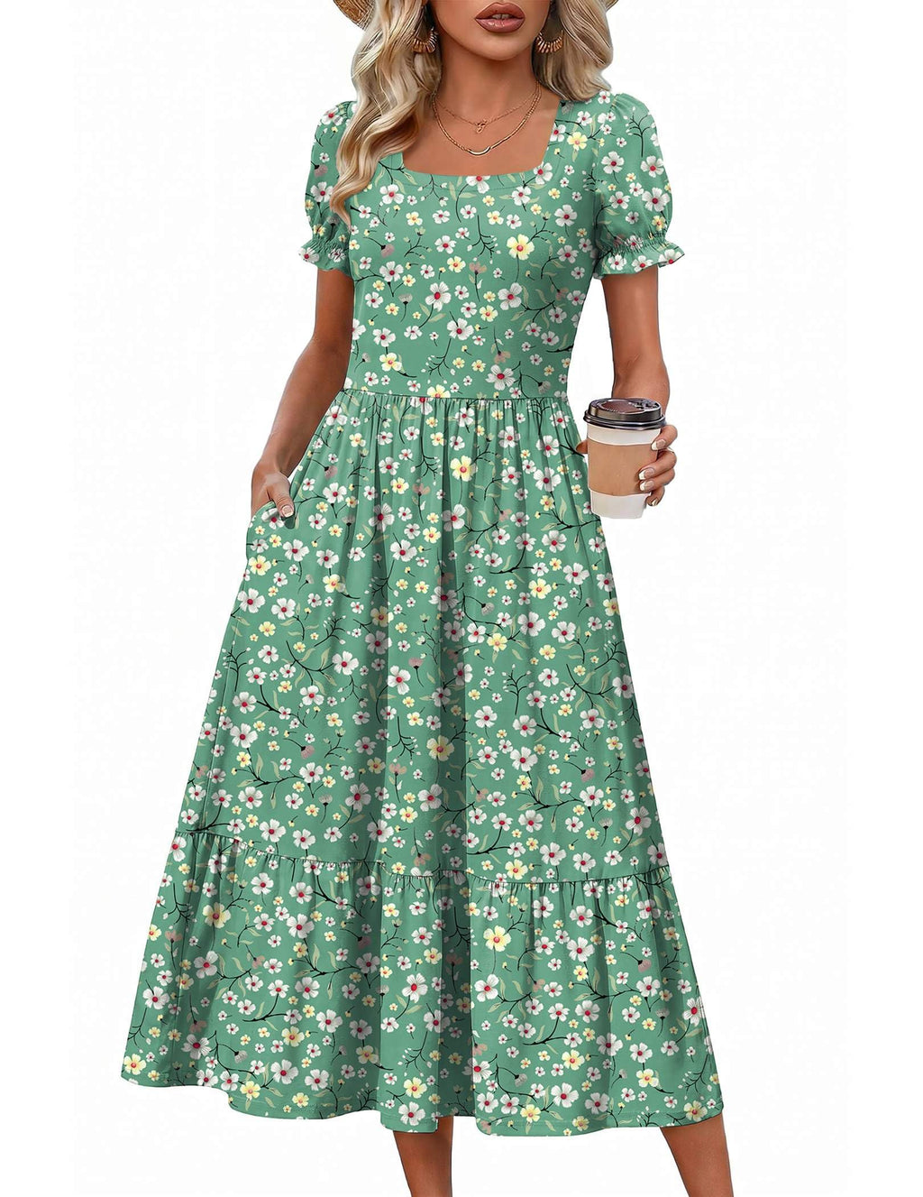 Zeagoo Plus Size Summer Dresses Short Sleeve Midi Dress Floral Sundresses for Beach Vacation Long Dress with Pockets Tiered Dresses XXL