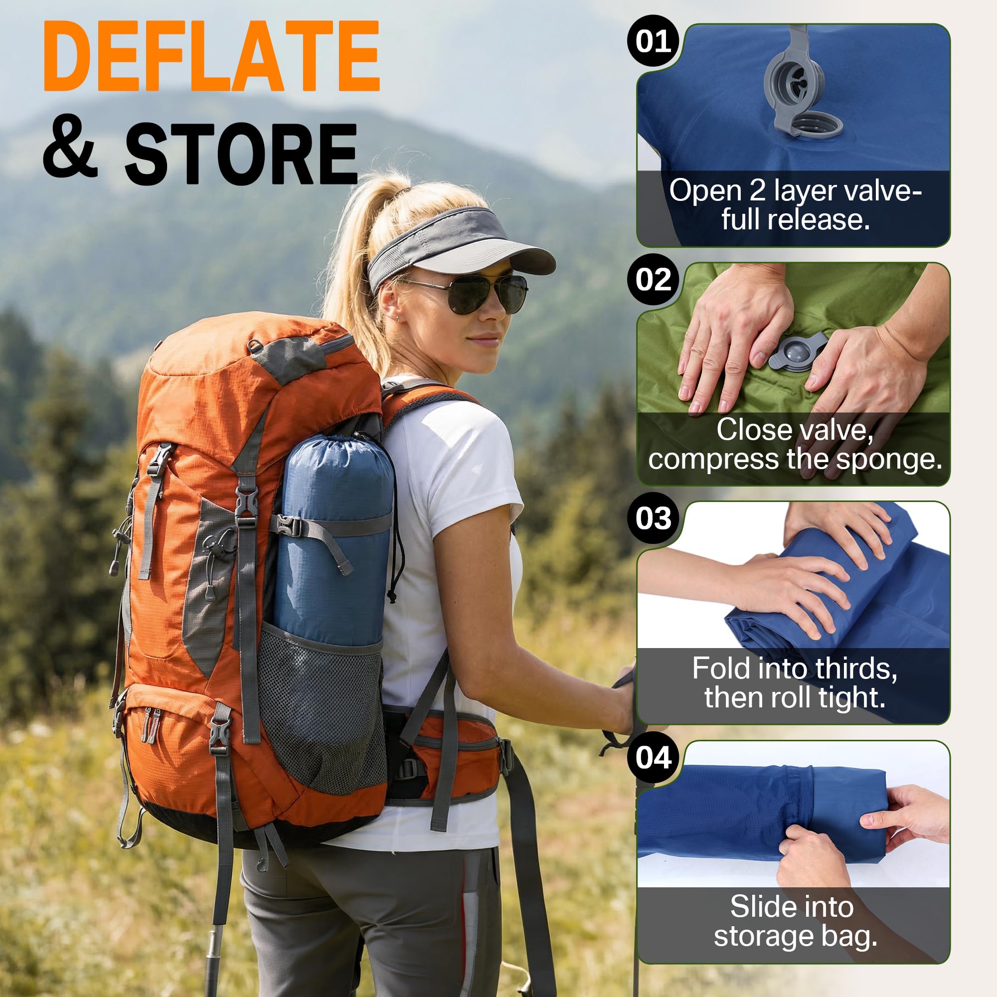 NINTYNINE Camping Sleeping Pad, 5.9" Extra-Thick Reinforced Camping Mat with Built-in Pillow & Foot Pump, Ultralight Compact Inflating Camping Air Mattress for Backpacking Hiking Travel Tent Beach