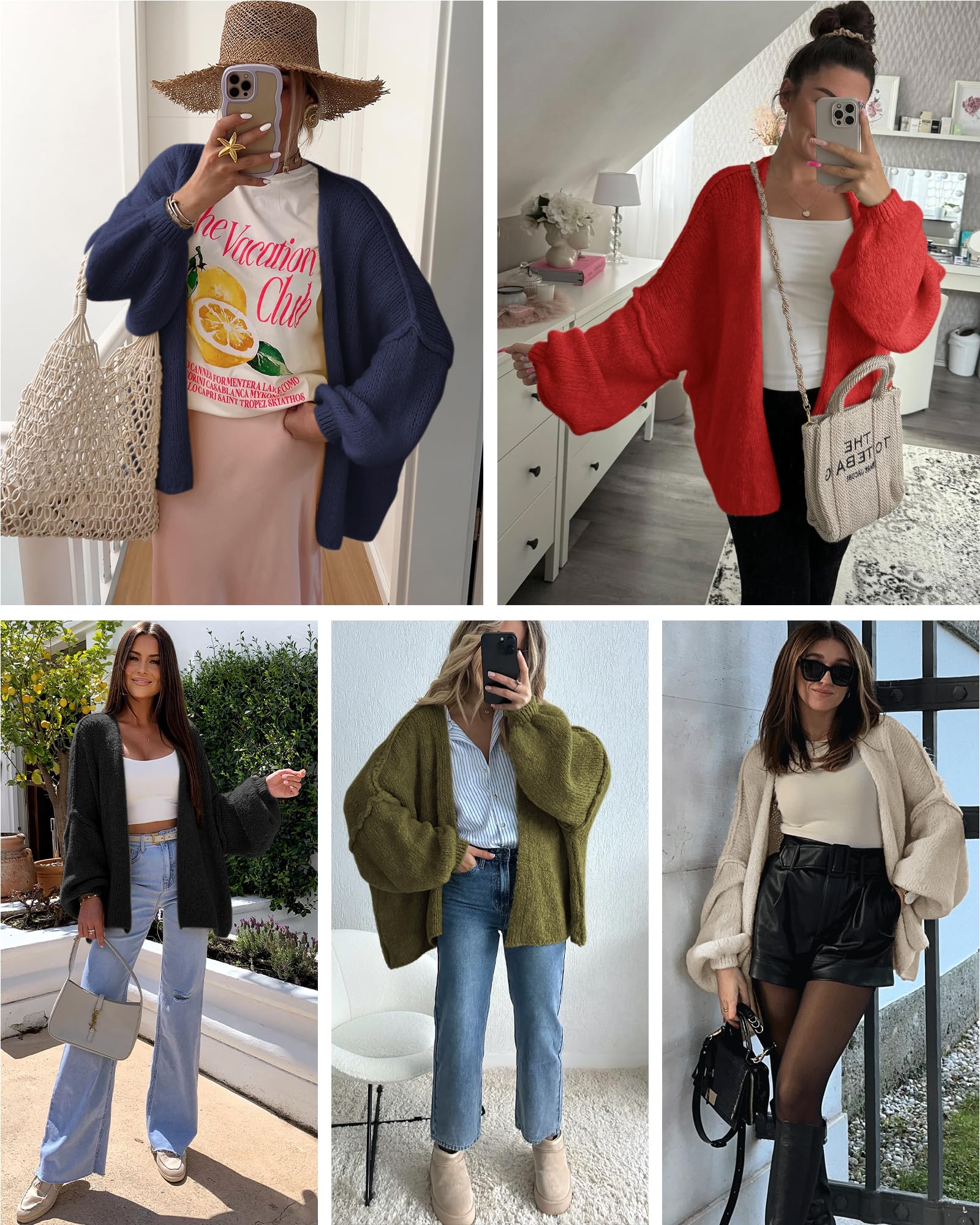 ATHMILE Womens Fall Oversized Cardigan Sweaters Long Lantern Sleeve Knit Open Front Lightweight Winter Fashion Clothes 2026 Grey Beige