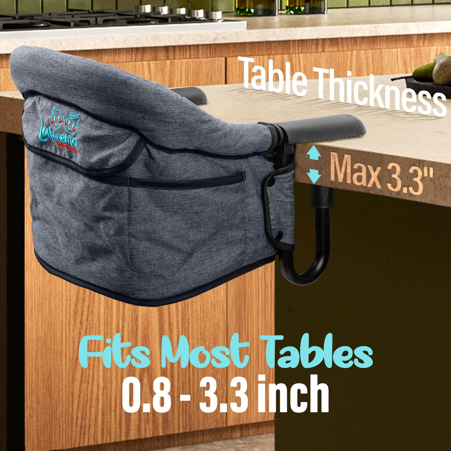 Hook-On Chairs - Portable & Foldable for Babies 6-36 Months, Family & Travel Use with Carry Bag (Grey)