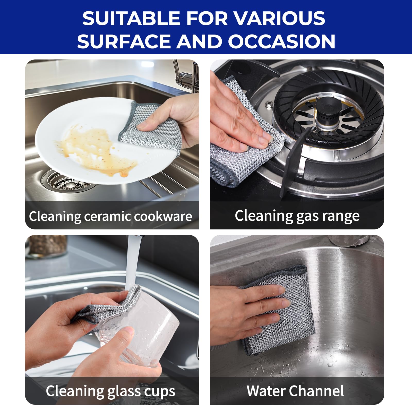 Wangjinpeng12 Pcs New Upgrade 3-Layer Metal Dish Cloths, Non-Scratch Odor-Free Multipurpose Wire Dishwashing Rags for Wet Dry Use, Kitchen Cleaning Cloths for Dishes, Sinks & Stove Tops(7.87X7.87)