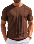COOFANDY Mens T Shirts Summer Casual Short Sleeve Knitted Shirts Solid Crewneck Sweater Shirts Under Balzer Shirt Brown