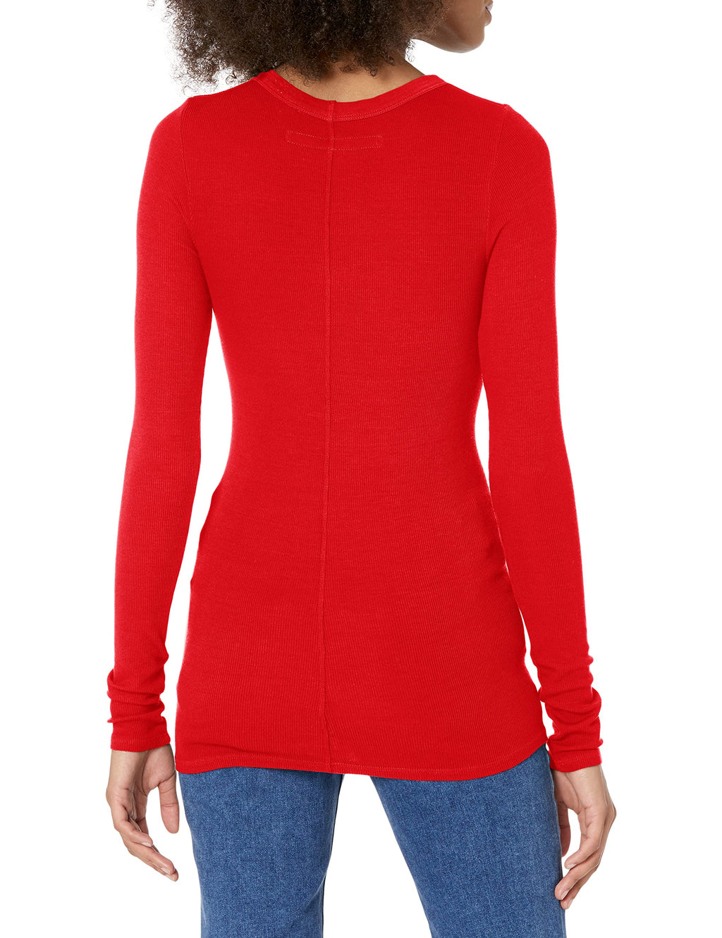 Enza Costa womens Rib Fitted Long Sleeve Crew Neck Top T Shirt, Iconic Red, Small US