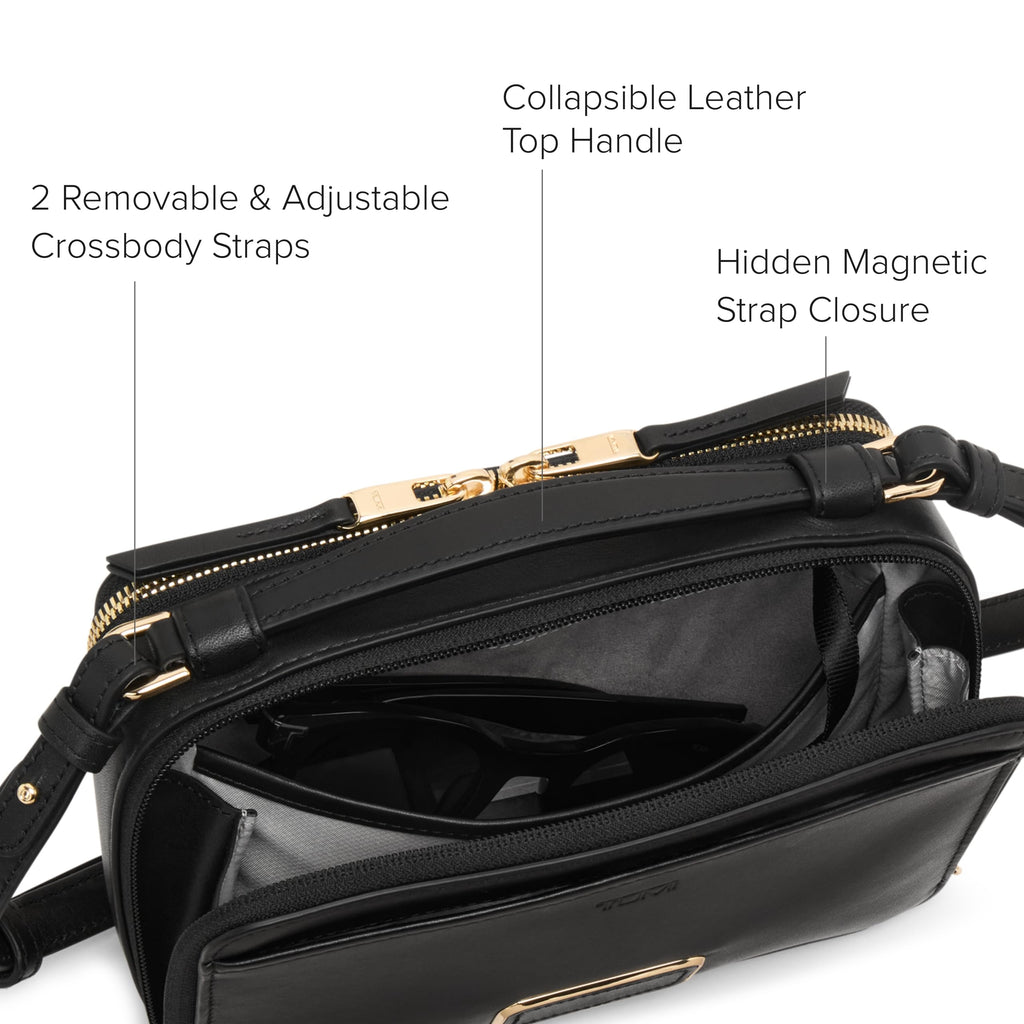 TUMI - Voyageur Myla Crossbody - Stylish Shoulder Bag with Key Leash, Card Pockets & More - Everyday Women's Purse - Black, Light Gold Hardware