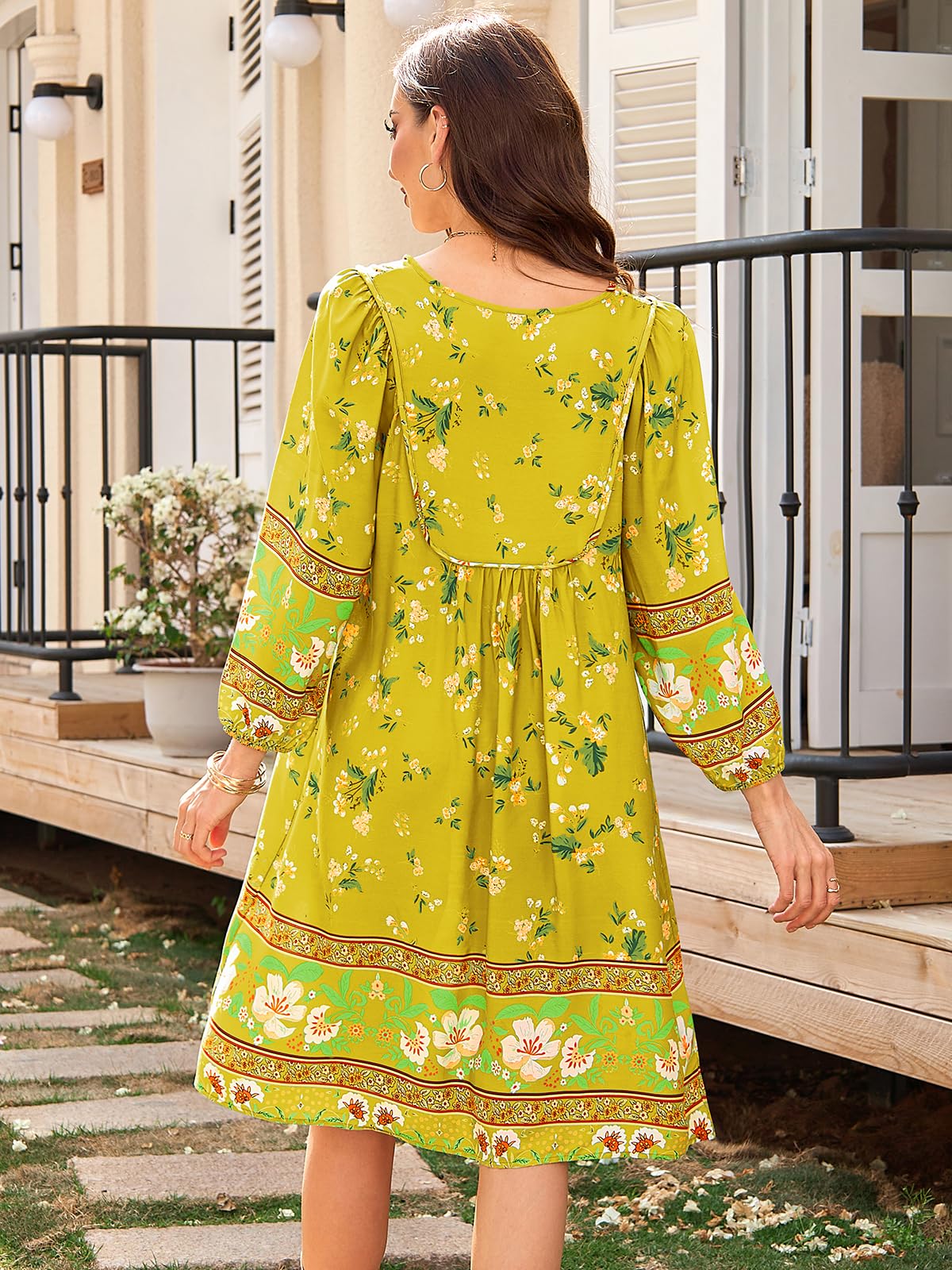 Qearal Summer Dresses for Women 2026 Vacation, 3/4 Sleeve Loose Tunic Dress Boho Beach Sun Dress Knee Length Light Yellow XL
