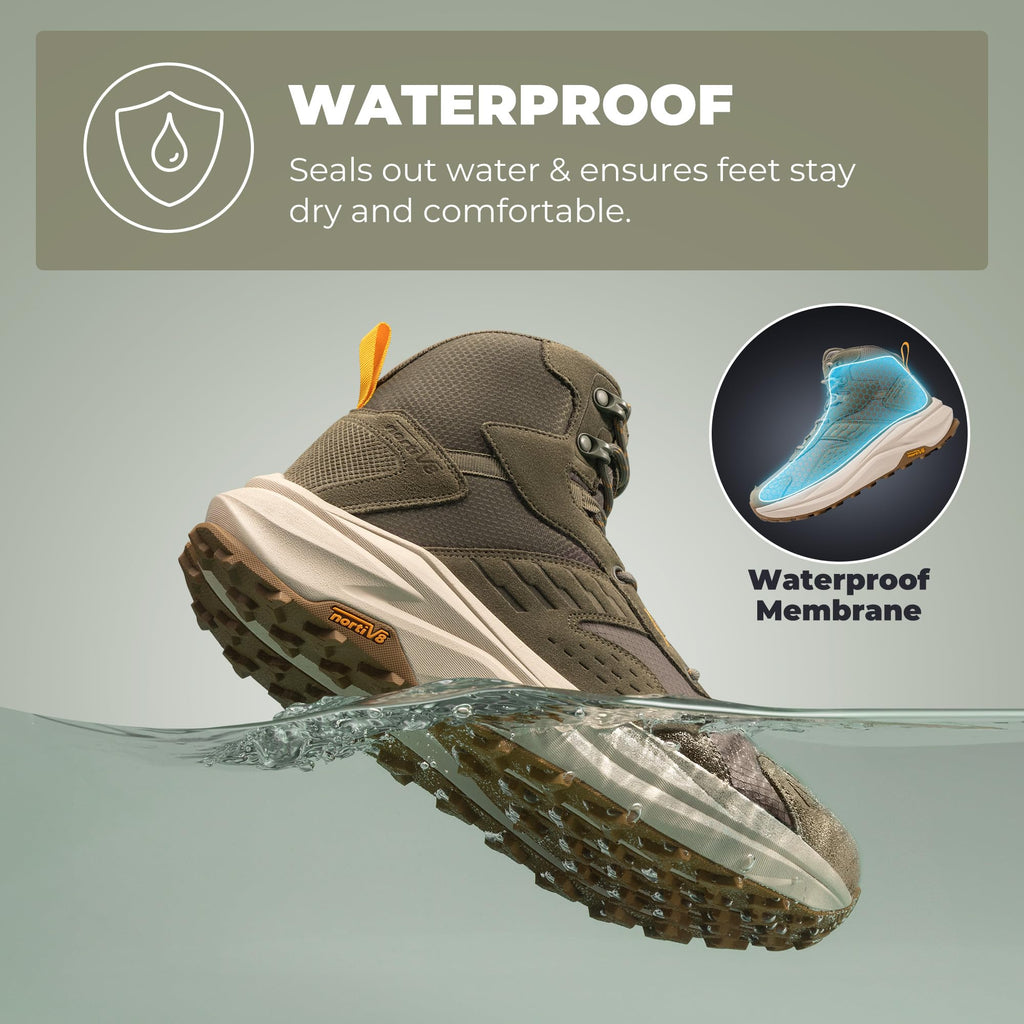 NORTIV 8 Men's Wide Toe Box Hiking Boots Low Drop Waterproof Outdoor Trekking Camping Shoes Katahdin,Size 10,Olive,SNHB25001M