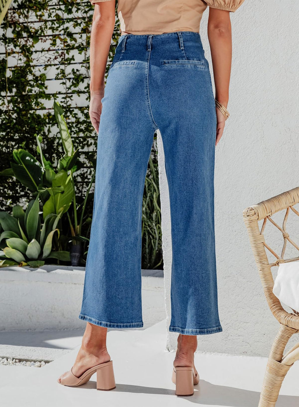 Sidefeel Women's Wide Leg Jeans High Waisted Stretchy Straight Leg Jeans Buttoned Loose Denim Pants with Pocket Blue Size 6