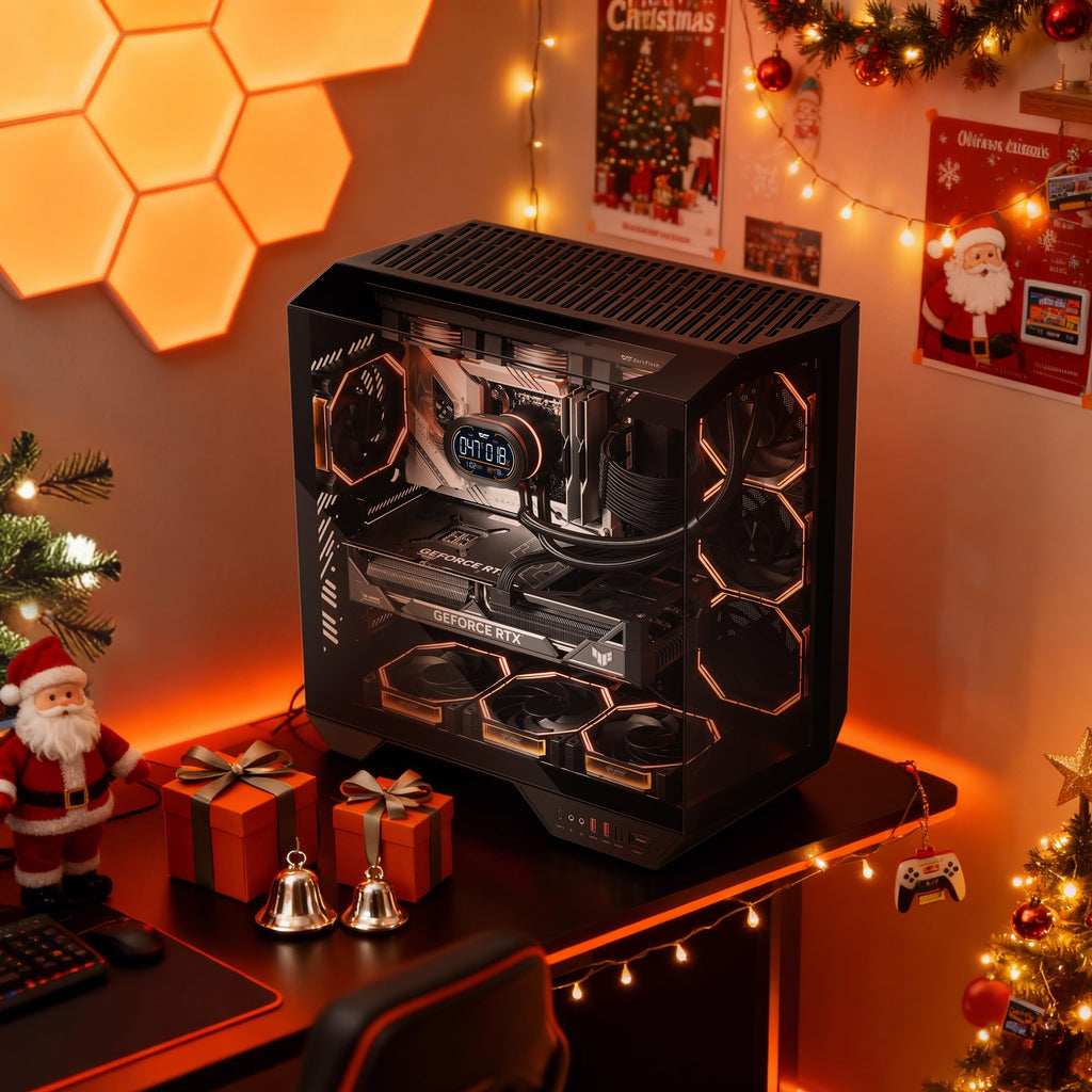 darkFlash Full-Tower ATX Gaming PC Case, Back Plug-in Motherboard, Vertical GPU Mounting, Dual-Chamber, Panoramic Glass, Up to 2 x 360mm Radiators, RTX 40 Compatible(DY470) (4 PWM ARGB Fans, Black)