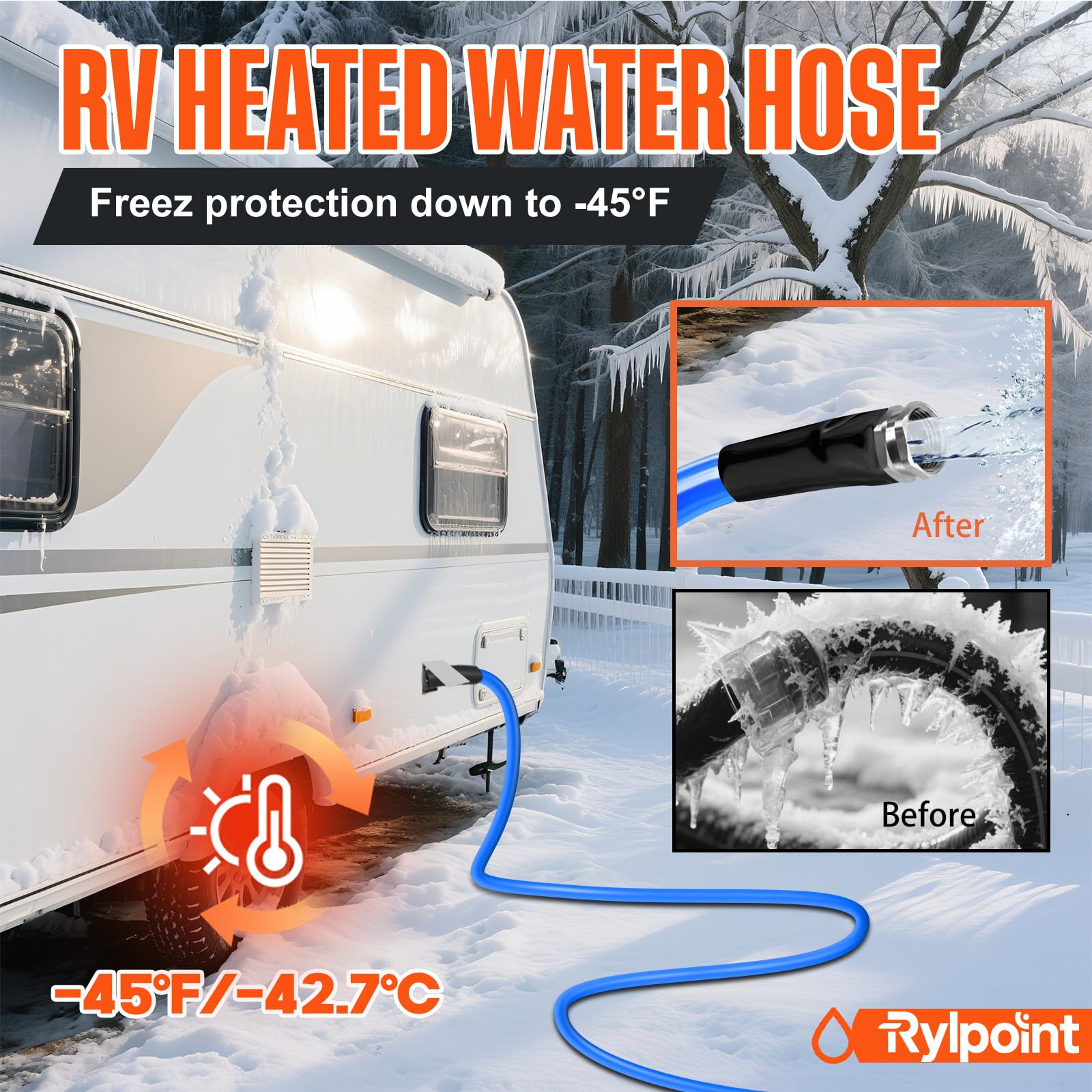 50FT Heated Water Hose for RV,Heated Drinking Water Hose,Lead and BPA Free,1/2"Inner Diameter,Temperatures Down to -47°F,Rv Accessories for Campers, Livestock, Agriculture
