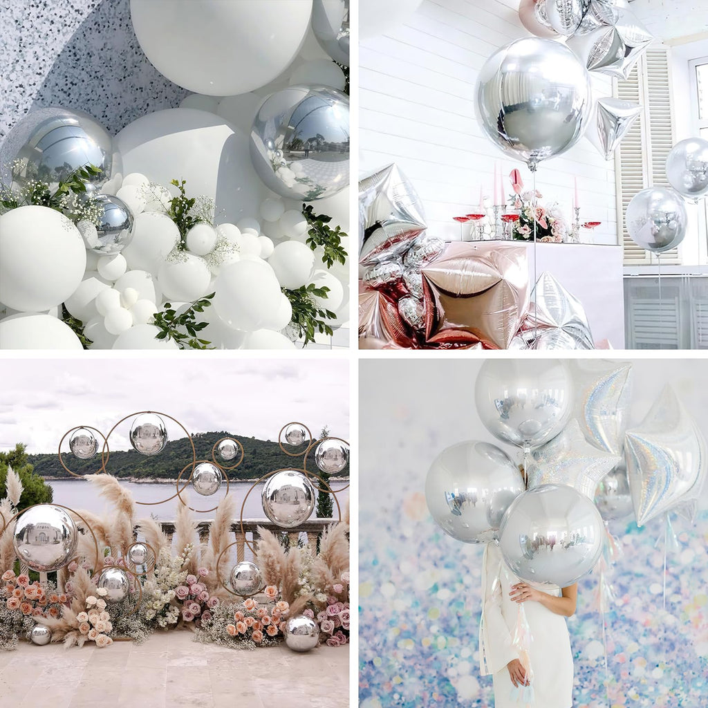 PartyWoo Metallic Silver Foil Balloons 20pcs Different Sizes Pack of 22 15 10 Inch Large Round Foil 4D Inflatable Mirror Ball Mylar Balloons for Graduation Birthday Engagement Party Decorations