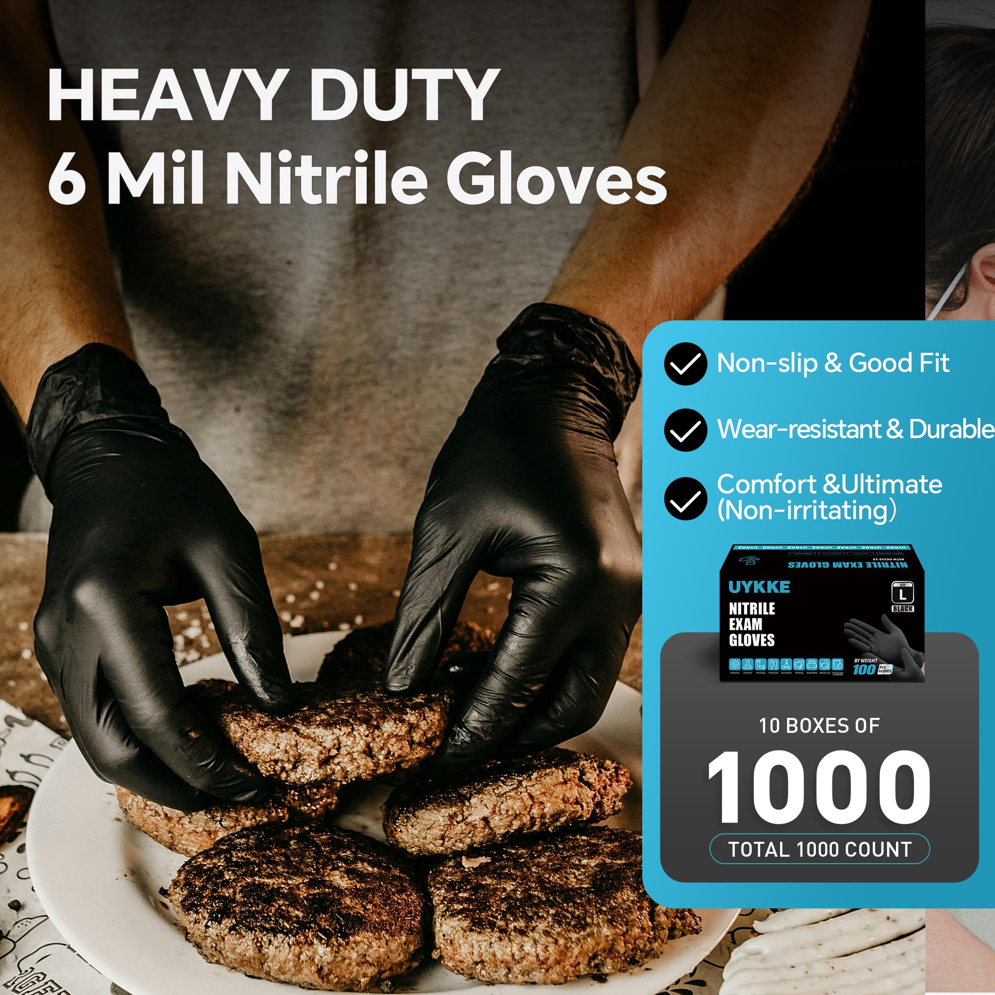 UYKKE Nitrile Gloves Disposable Latex Rubber Cooking Black Gloves Nitrile Gloves XL Black Latex Glove Disposable Latex Cooking Rubber HEAVY DUTY 6 Mil Glove