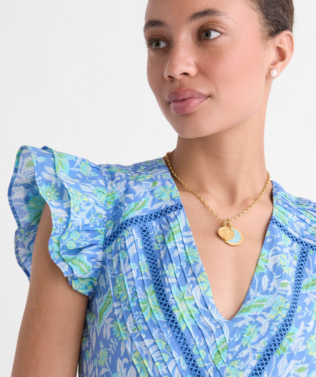vineyard vines Nora Pintuck Dress, Blue Bayley Block, S