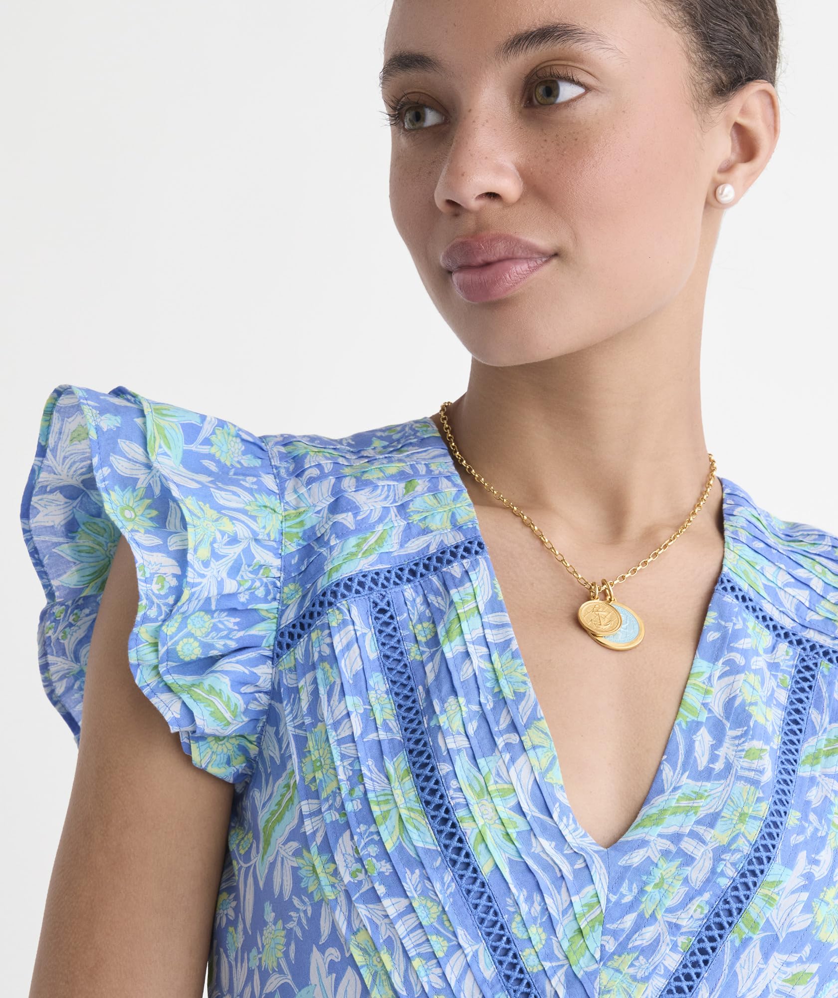 vineyard vines Nora Pintuck Dress, Blue Bayley Block, S