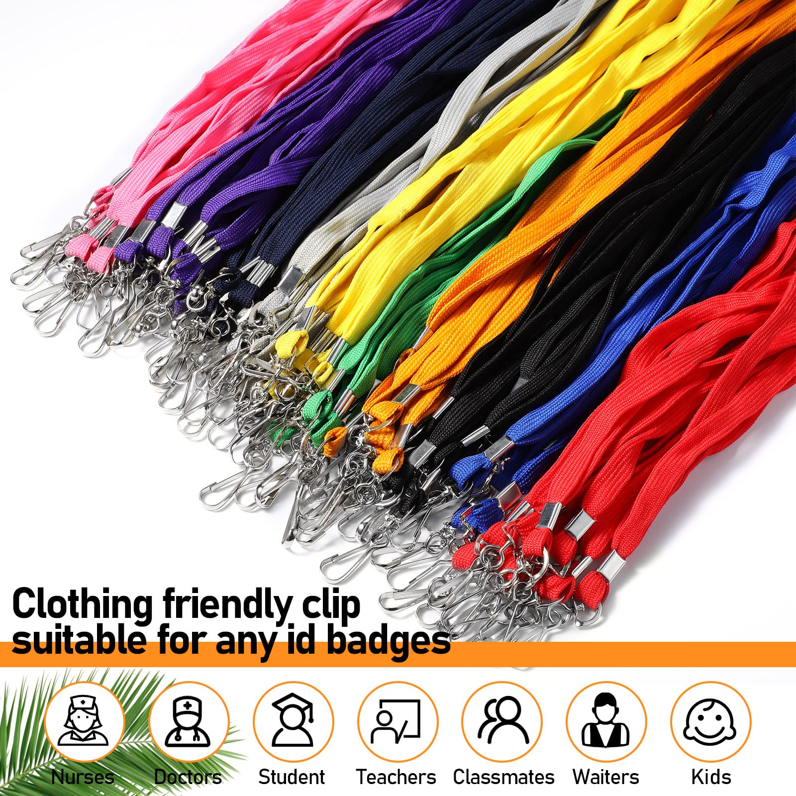 Epakh 200 Pcs Lanyards Bulk for ID Badges Assorted Colors Flat Badge Neck Lanyard with Swivel J Hook Clip for Student Teacher