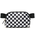 Pander Two Way Zipper Fanny Pack Nylon Everywhere Belt Bag for Women, Water Repellent Waist Packs, Crossbody Bags with Adjustable Strap (Checkered Black)