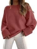 ANRABESS Women's Oversized Sweaters 2025 Long Sleeve Fuzzy Knit Casual Chunky Pullover Sweater Fall Outfits Clothes Rust - Birck Red Small