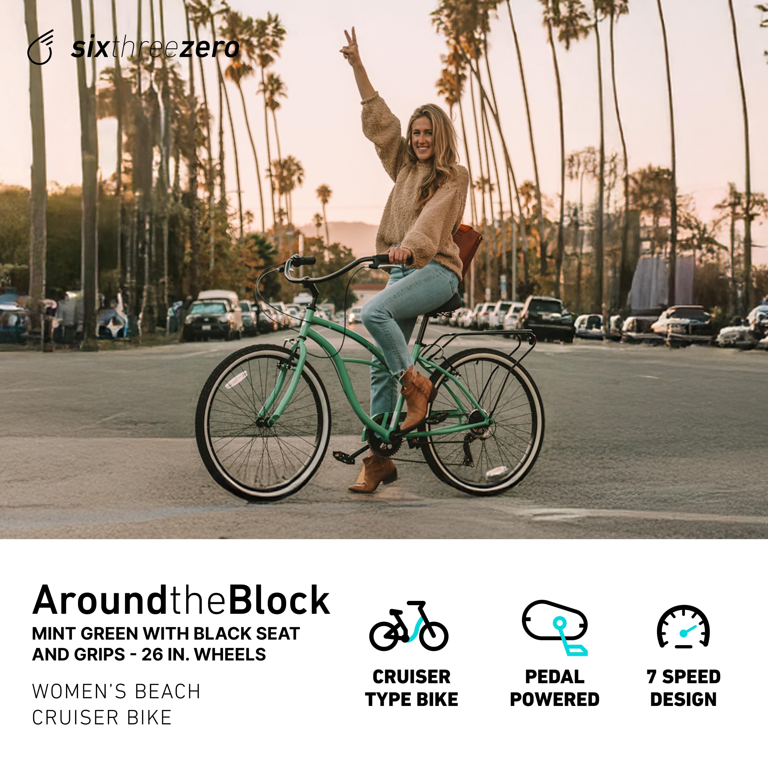 sixthreezero Around The Block Women's Beach Cruiser Bike, Hybrid Bicycle with Rear Rack